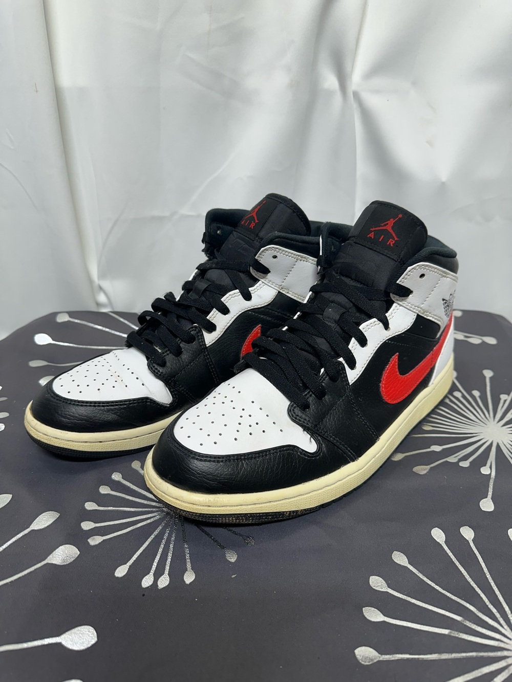 Nike Air Jordan 1 Mid Black White Red Men's Sneakers